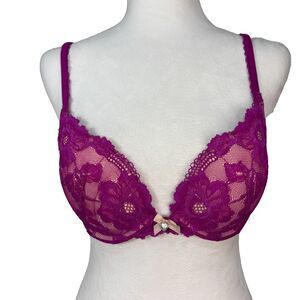 Victoria Secret Body By Victoria Push-Up Bra 36C Convertible Straps Pink Lace